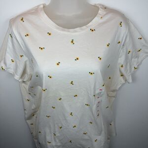 Old Navy Women's White Short Sleeve T-Shirt with Sunflower Print XL